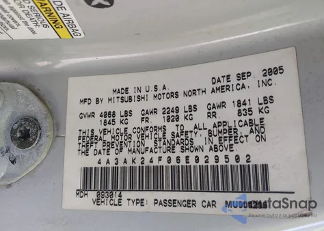 2006 Mitsubishi Eclipse Gs из США, поврежденный, VIN 4A3AK24F06E029502